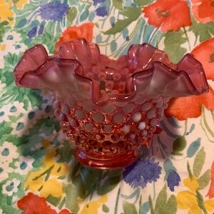Pink/White Glass Bowl Wavy/Bubbly Candy Dish
